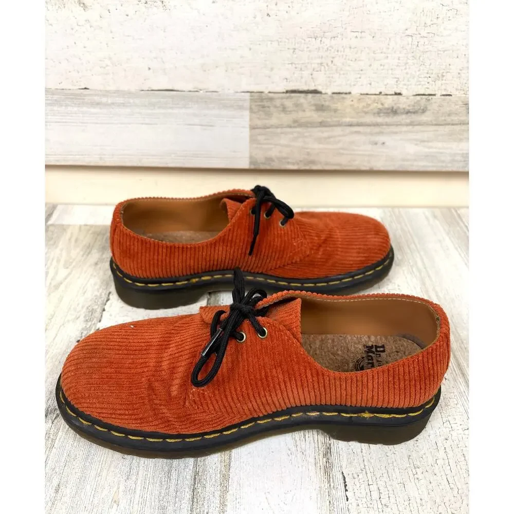 Dr Martens Mens 8 Duchess Corduroy Platform Shoes Chunky Lace Up Tan Rust Loafer